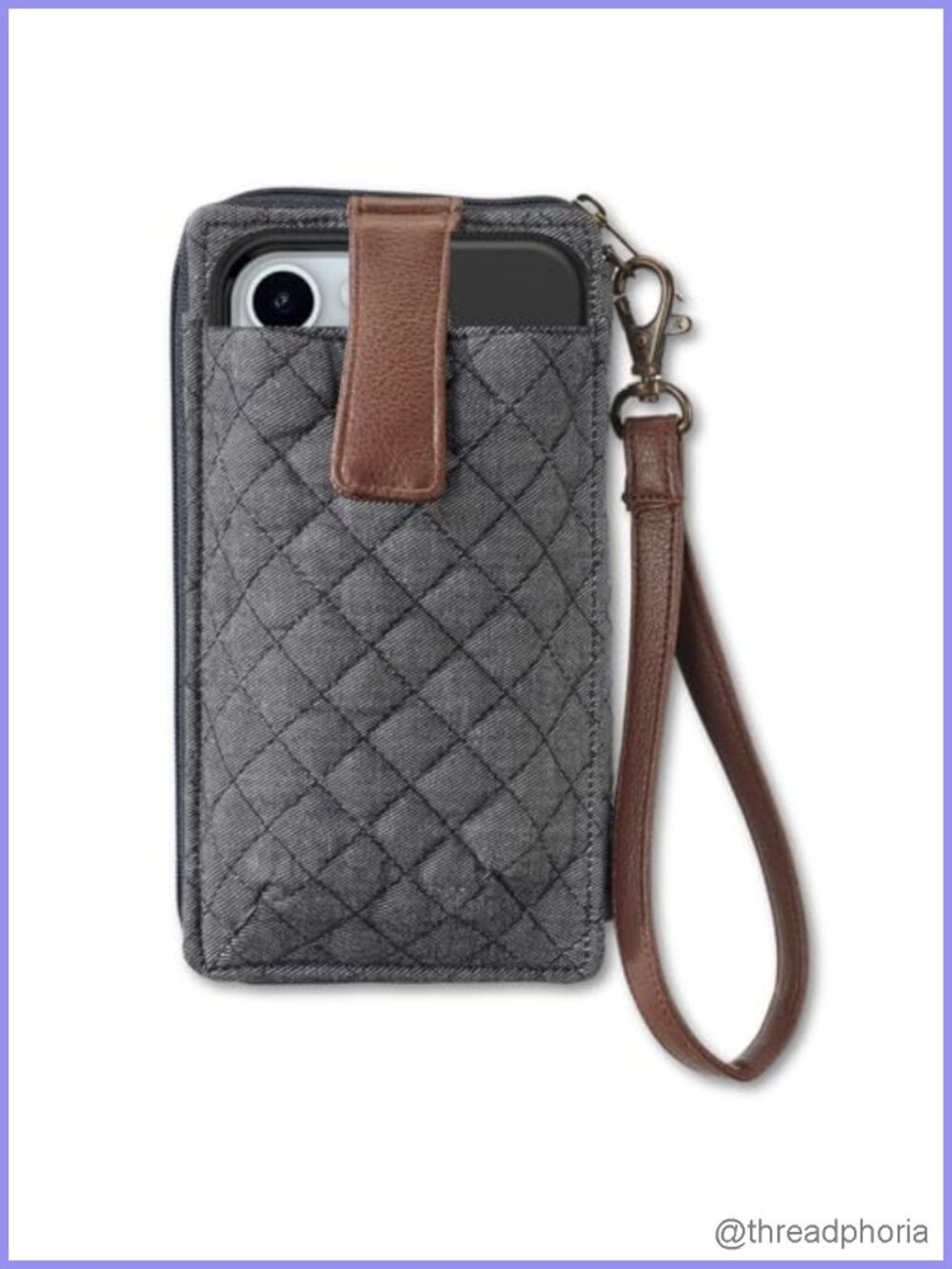 Quilted RFID Cell Phone Wristlet Wallet Women Zipper Card Organizer